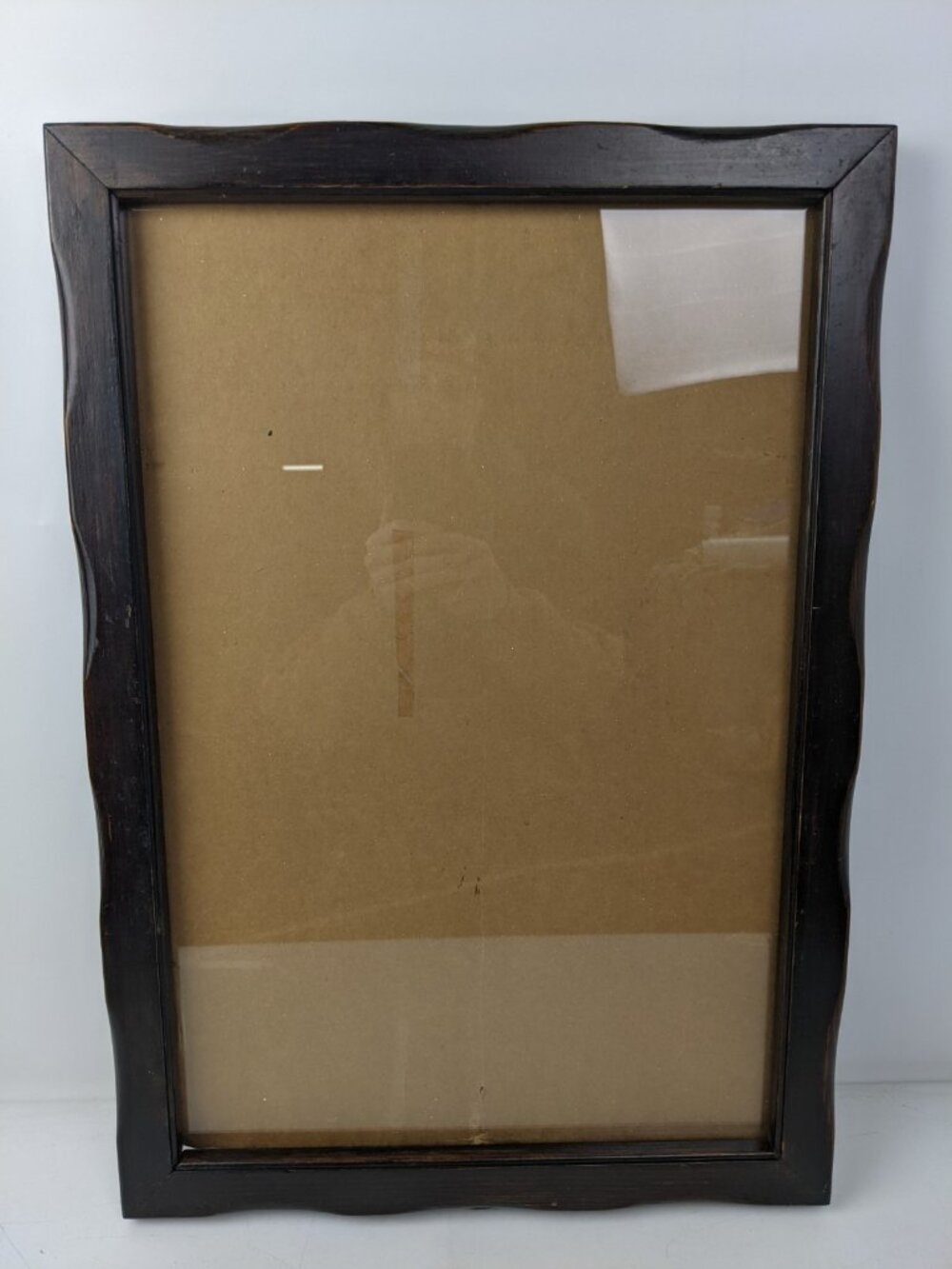 Vintage Antique Solid Wood Frame 16" x 23" Scalloped Brown Rustic Farmhouse